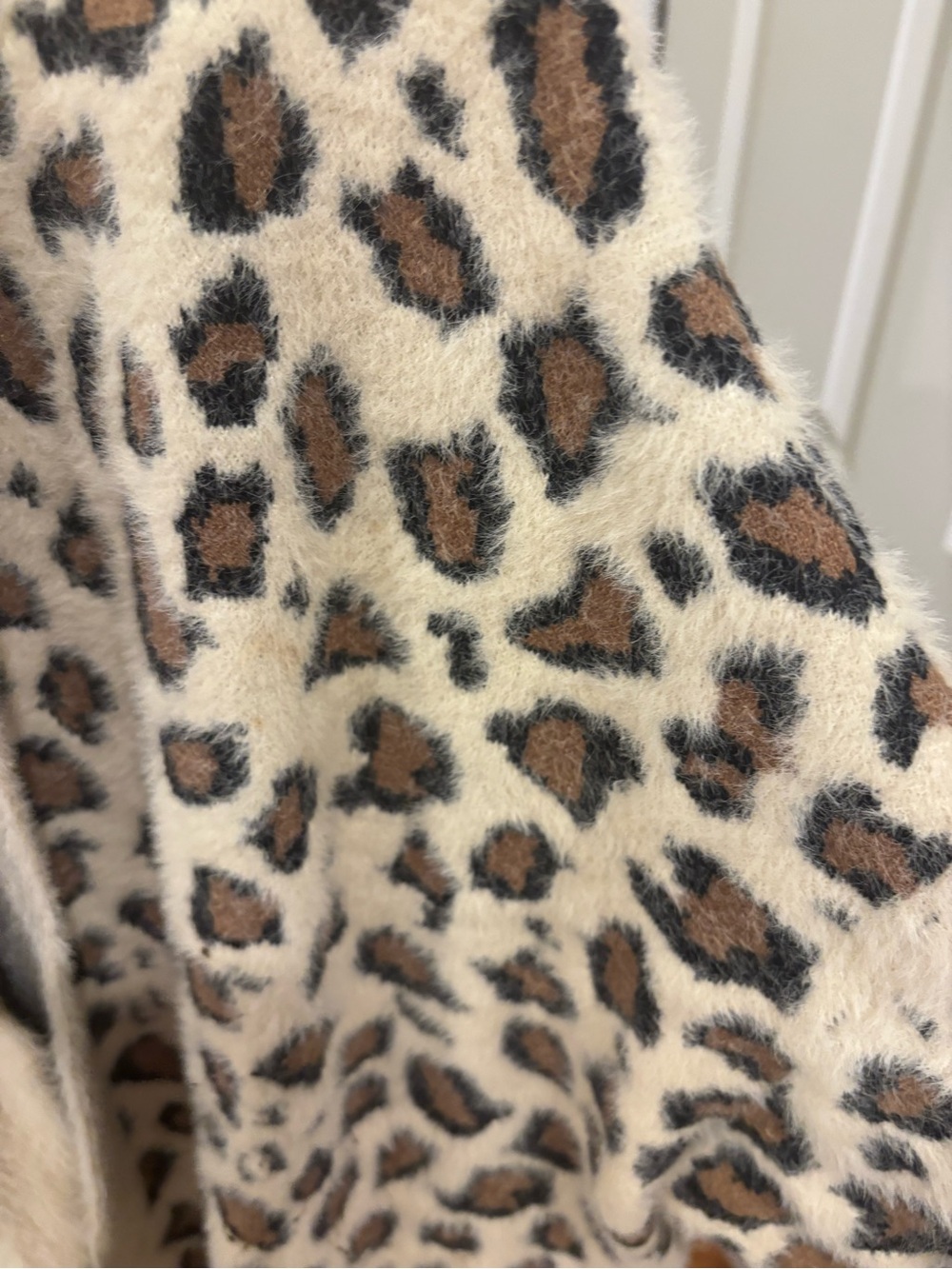 Michelle Nicole Leopard-Print Teddy Sweater in Cream and Brown Super Soft - Picture 3 of 4